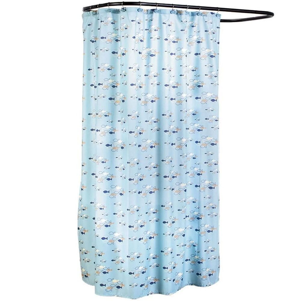 School of Fish Shower Curtain Blue White Retro Bathroom Polyester Gift NEW